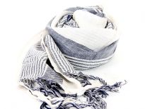 Off-white & navy woven viscose scarf is both soft & lightweight. Can match with many outfits & can be worn all year round. Imported.