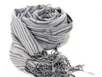 Vertical lines accentuates this lightweight & cozy viscose scarf which can be used all year round. Yarn dyed 100% viscose scarf.