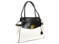 PVC Fashion Handbag with double handle, top zipper closing & center divider inside the bag. Metal lock detail in the front. 
