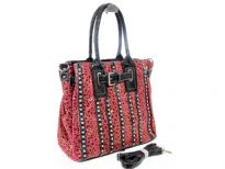 Animal Print Rhinestones studded bag. The bag has double handle, top zipper closing and adjustable shoulder strap.