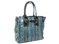 Animal Print rhinestones studded bag. The bag has double handle, adjustable shoulder strap and top zipper closing.
