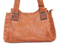 Faux Leather Fashion Handbag. Top zipper closing. Back outside zipper pocket.