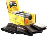 Assorted styles genuine leather men wallets.This is a dozen pack mixed colors. The box containing dozen wallets converts into a counter display. The wallets may differ from the ones pictured.