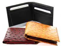 Carry your money in style. This is a Ostrich embossed genuine cow leather bifold mens wallet. The outside shell is genuine cow-hide leather and the inside is faux leather. As this is genuine leather, please be aware that there will be some small creases and nicks in the leather but the wallet are all brand new.