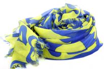 Artistic Print in Lime Green color floats over this Royal Blue colored 100% polyester which is semi-sheer & quite big in size. Eyelash fringe on the ends of the scarf. Imported.
