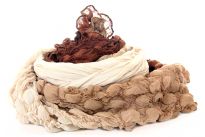 Triple Tone Crinkled 100% Polyester Scarf in shades of brown, mocha & beige. Crinkled vertically with circular crinkles on both the ends. This sumptuous scarf is appropriate all year around with any kind of outfit. Imported. 