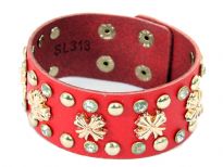 Genuine Leather Studded Wide Cuff Fashion Bracelet with button closure. Small buttons & cross shape studs makes this bracelet to be matched with any kind of outfit. 