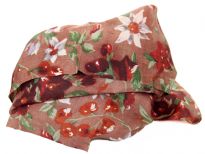Multi colored floral print over mocha 100% silk scarf which is square shaped. Lightweight & soft in use. Made in India. 