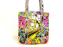 Denim Graffiti Print Handbag