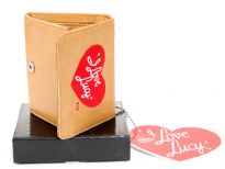 Carry your money in style. This is a "I Love Lucy" Tri-Fold Ladies Wallet with 7 credit card slots, single bill slot for notes, 1 ID Windows and 2 heart shaped picture slots. Snap lock closure. Celebrity Licensed Wallet.