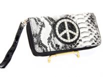 Animal print embossed "Peace" sign double zipper wallet