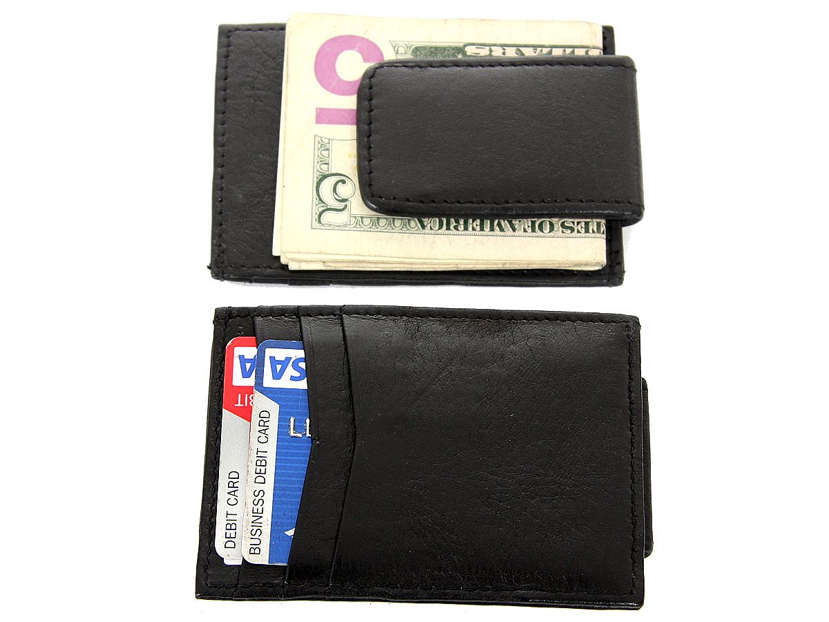 Leather Slim Design Magnetic Money Clip 3 Credit Card Holder Black Men&#39;s Wallet | eBay