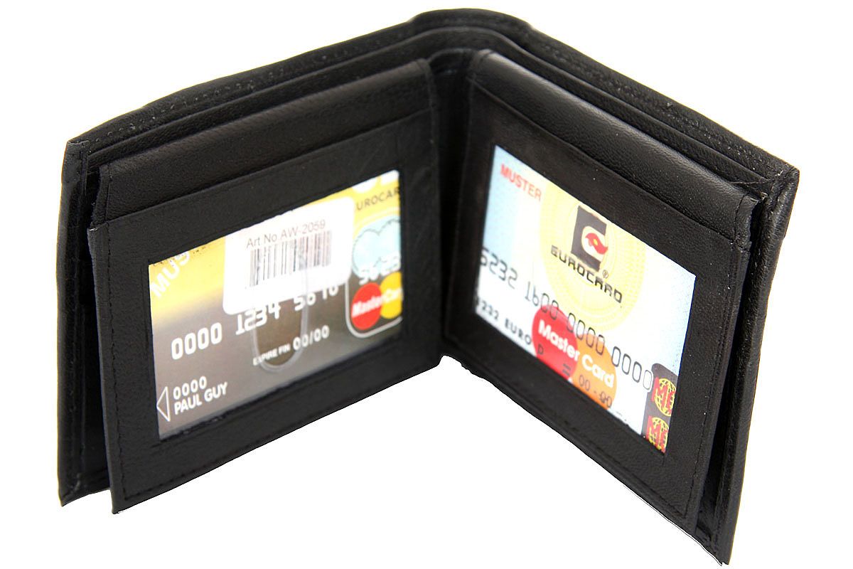 BiFold Double Bill 4 ID Window 6 Credit Card Wallet Black Men&#39;s Wallet | eBay