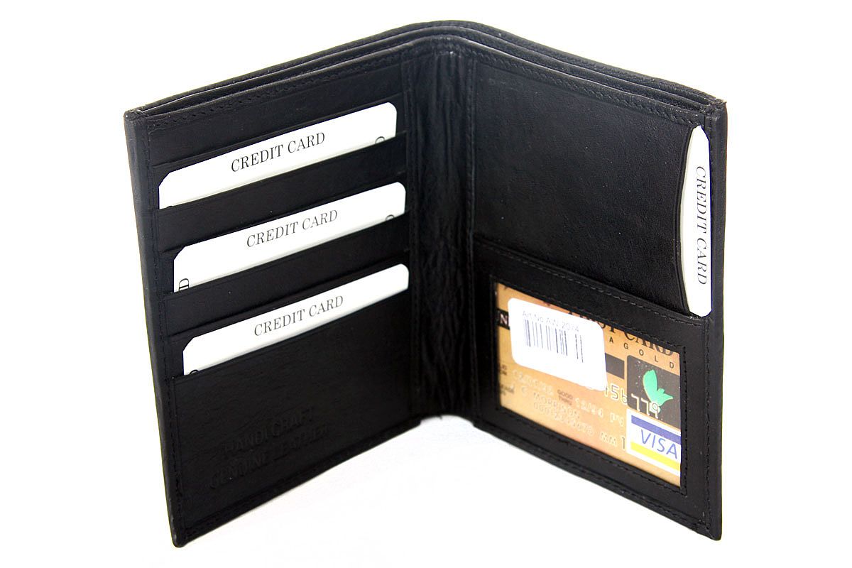 Leather Large Hipster Bifold 7 Credit Card ID Black Men&#39;s Wallet | eBay