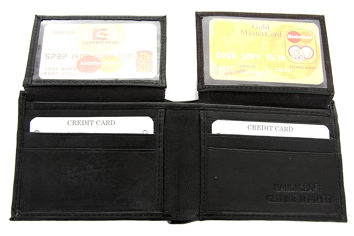 BiFold Double Bill 4 ID Window 6 Credit Card Wallet Black Men&#39;s Wallet | eBay