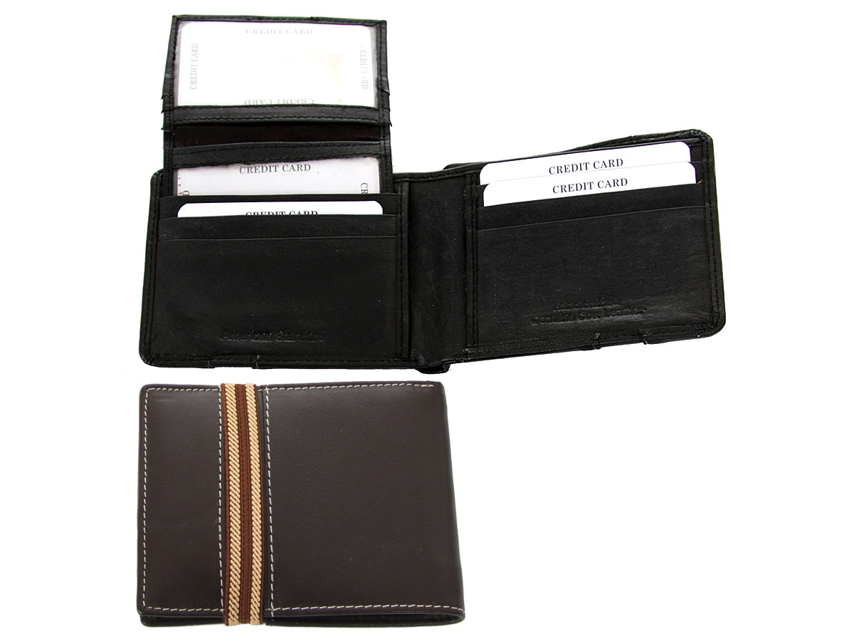 Men&#39;s Leather Bifold 8 Credit Card 1 ID Elastic Band in Black 4.5 x 3.5 inches #f899 Leather Wallet