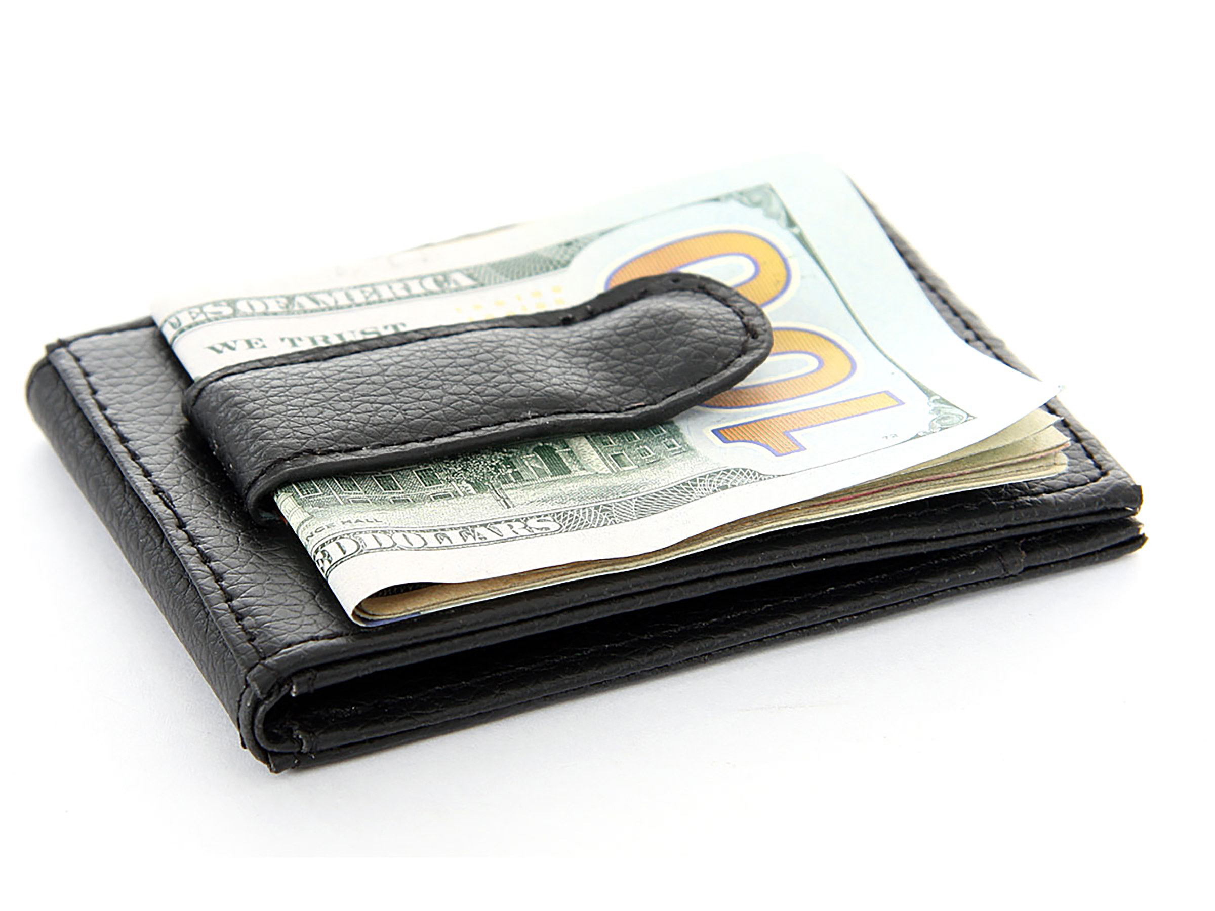 Leather Money Clip Slim Design Credit Card Id Holder Black Men&#39;s Wallet | eBay