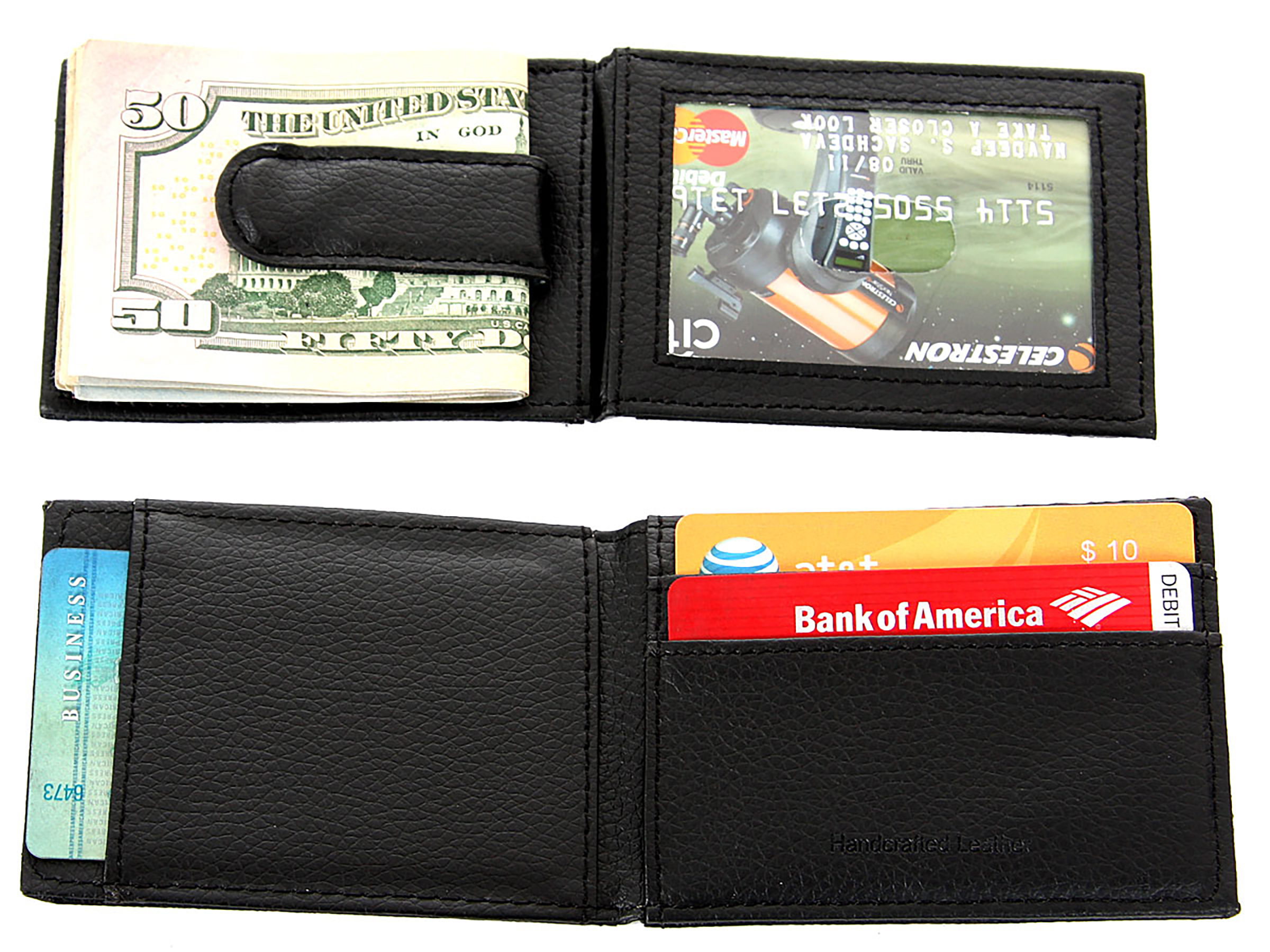 Leather Money Clip Wallet With Id Window
