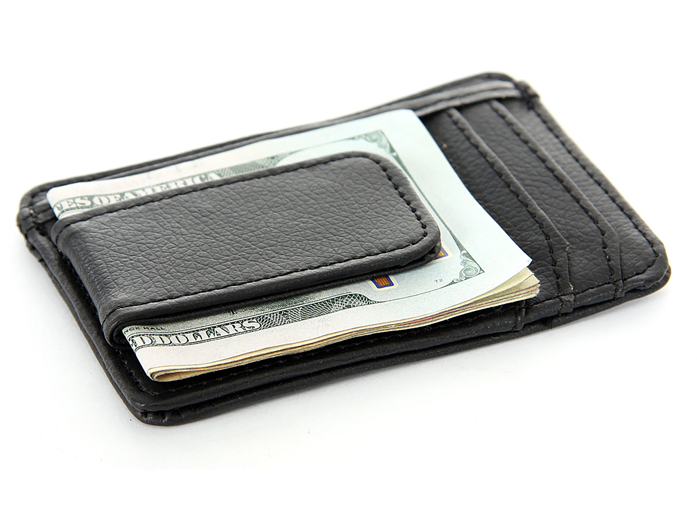 Leather Magnetic Money Clip 3 Credit Card ID Holder Black Men&#39;s Wallet | eBay