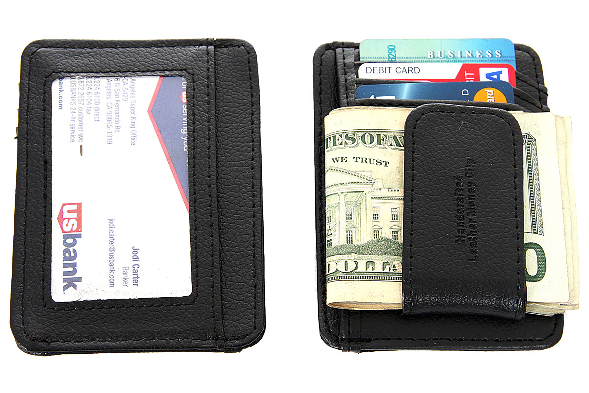 Men&#39;s Leather Magnetic Money Clip 3 Credit Card ID Holder in Black 3.0 x 4.5 inches #mc-90 ...