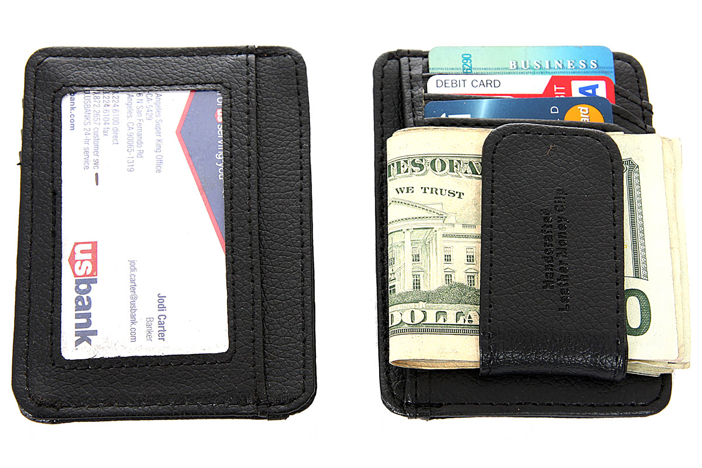 Men's Leather Money Clip 3 Credit Card ID Holder in Black 3.0
