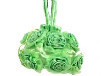 Rose flower satin fabric evening bag for any special occasion. This evening bag has double handle. It has drawstring closure.