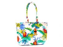 Printed canvas beach Bag. Top zipper closing. It has double handle and is water proof.