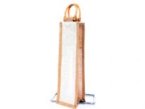 Wine Bottle Jute Gift Bag with wooden handle.