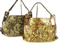 Snake-skin print PVC Handbag with single shoulder handle & top zipper closure. 