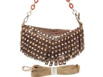 Faux leather stones studded bag. Top zipper closing, inside side zipper pocket, outside back zipper pocket, adjustable shoulder strap included