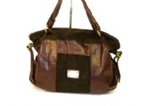 Designer Inspired PU & Suede combination Shoulder Bag with a zipper closure and a double handle.