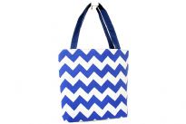 PVC Zig Zag print shopping tote. Top zipper closing.