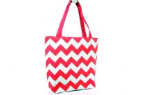 PVC Zig Zag print shopping tote. Top zipper closing. 