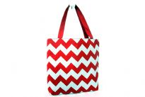 PVC Zig-Zag Print shopping Tote. Top zipper closing.