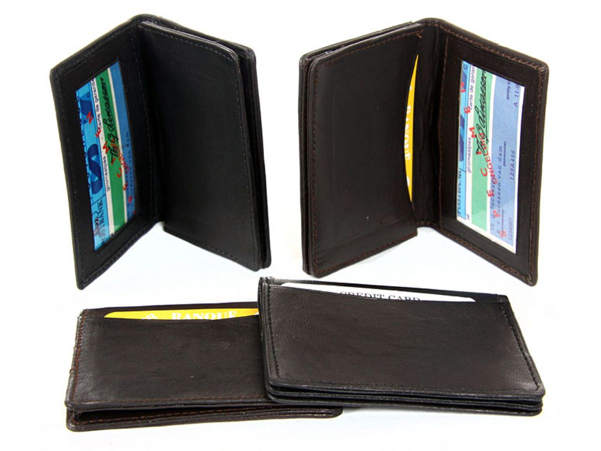 Leather Credit Card & ID Holder Slim Design Black Men's Wallet | eBay