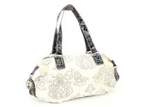 Designer Inspired Embroidered Shoulder Bag with zipper closure. Bag has a double handle with animal print pattern. Made of PU (polyurethane).