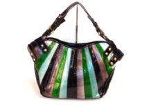 Patch work PVC Handbag. Top zipper closing.