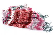 This vibrant knit scarf in 100% acrylic in fuchsia & white combination can light up any mood in harsh winter season. This trendy cold weather accessory has a soft sweater knit design with a bit of stretch for lots of tying methods. Imported.