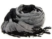 Crinkled Polyester Scarf with Alternating Coffee & Gray colors horizontally. Small diamond pattern all over it. Twisted long fringes in black on its ends. Can be teamed up with a formal or casual attire. Imported. Hand wash.
