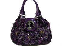 Triple flower applique animal print fashion Handbag with zipper closure & flap closure over it also.  