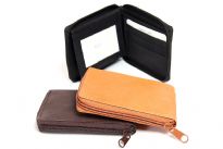 Genuine cow-hide all round zipper bi-fold men wallet