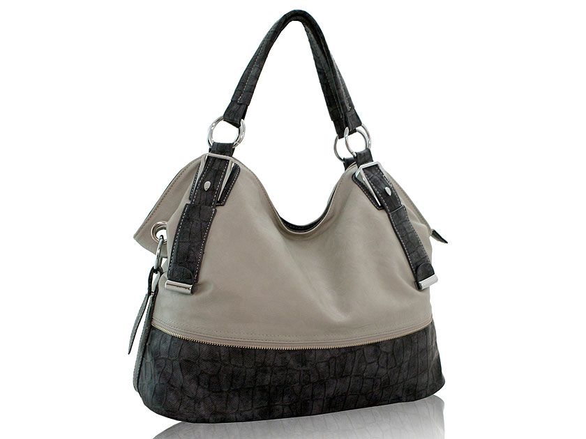 Wholesale Handbags #BB4510-GR Fashion hobo bag has a two tone design, a double handle, a and a ...