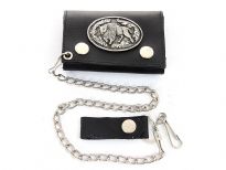 Genuine leather tri-fold chain wallet
