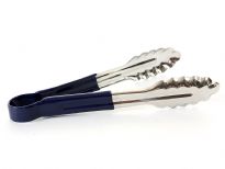 Stainless Steel 9 inches utility tong with PVC blue handle. Color-coded handles prevent cross-contamination. Made in India.Thickness: 0.9 mmWeight: 115 gms