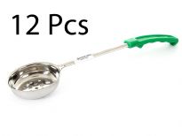 Stainless Steel 4 Oz. Food Portioner, Perforated, Green. Thickness: 0.9 mm Weight: 102 gms. Length: 13 inches