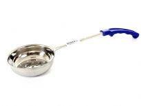 Stainless Steel 8 Oz. Foot Portioner, Perforated, Blue. Thickness: 0.9 mm Weight: 140 gms Length: 15 inches.