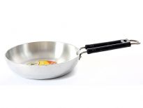 Aluminum Fry Pan with Plastic coated Heavy duty SS Wire Handle. Riveted for long life.
