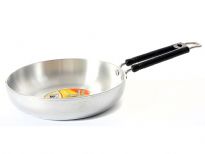 Aluminum Fry Pan with Plastic coated Heavy duty SS Wire Handle. Riveted for long life.