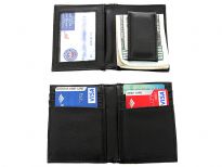 Carry your money in style. This is a man made leather 6 credit card, 1 ID holder with magnetic money clip feature. As this is genuine leather, please be aware that there will be some small creases and nicks in the leather but the wallet are all brand new. 