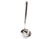One piece stainless steel 12 Oz. measuring ladle. Made in India.Thickness: 0.9 mmWeight: 180 gms.Length: 16 inches